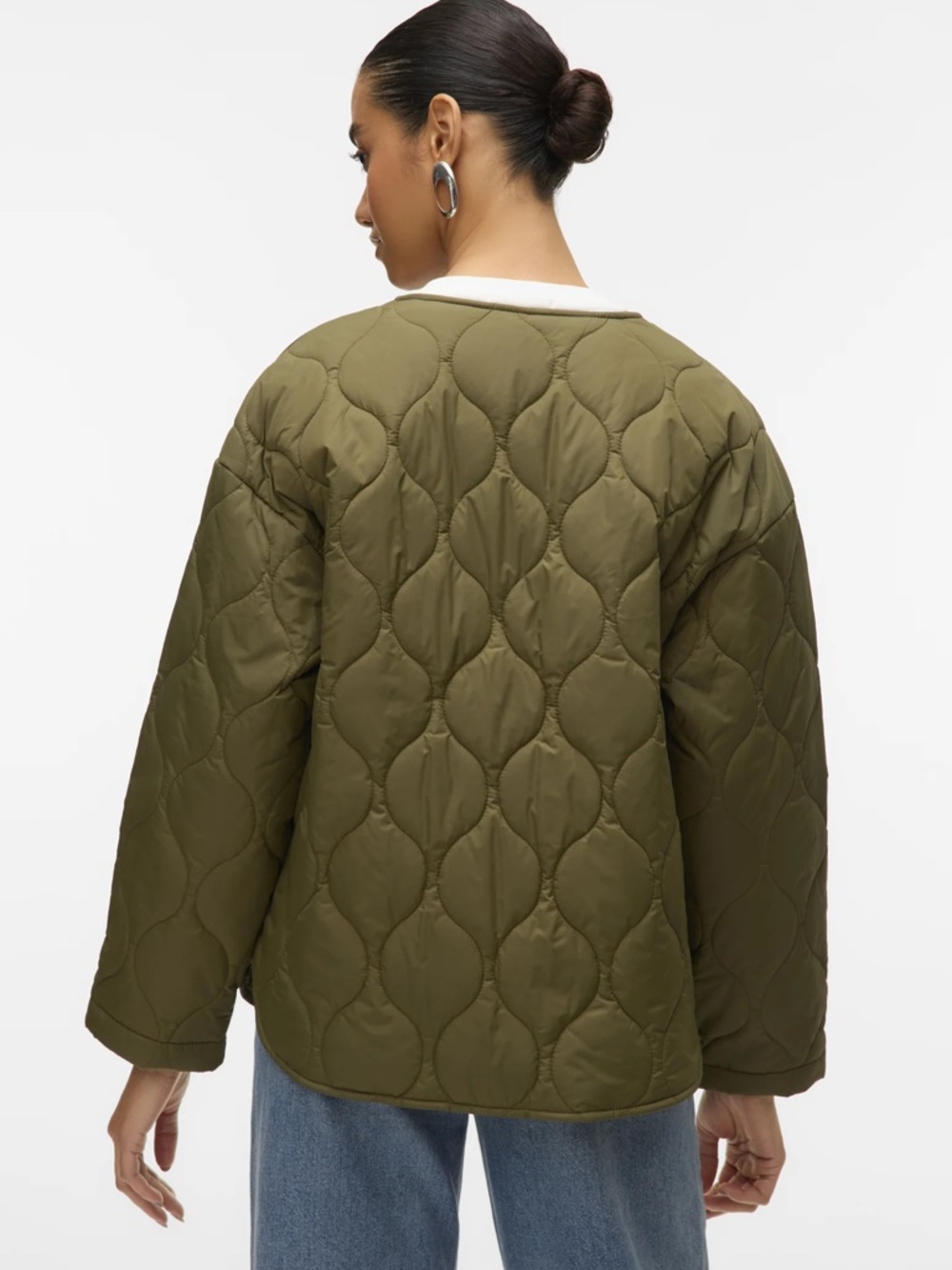 Vero Moda Olive Green Sabine Tie Front Quilted Jacket Small NWT - Picture 4 of 5